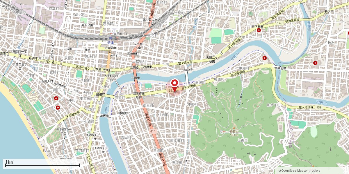 香貫山周辺のおおまかな位置図